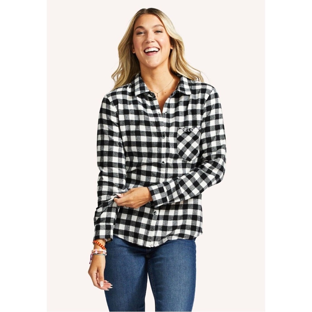 Peloton Button Up Black and White Flannel shirt sz Medium